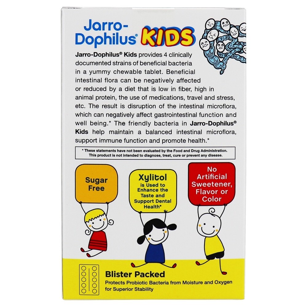 Jarro-Dophilus Kids Probiotic + Prebiotic Formula 1 Bilhão UFC - 60 comprimidos mastigáveis Jarrow Formulas - Imagem 3