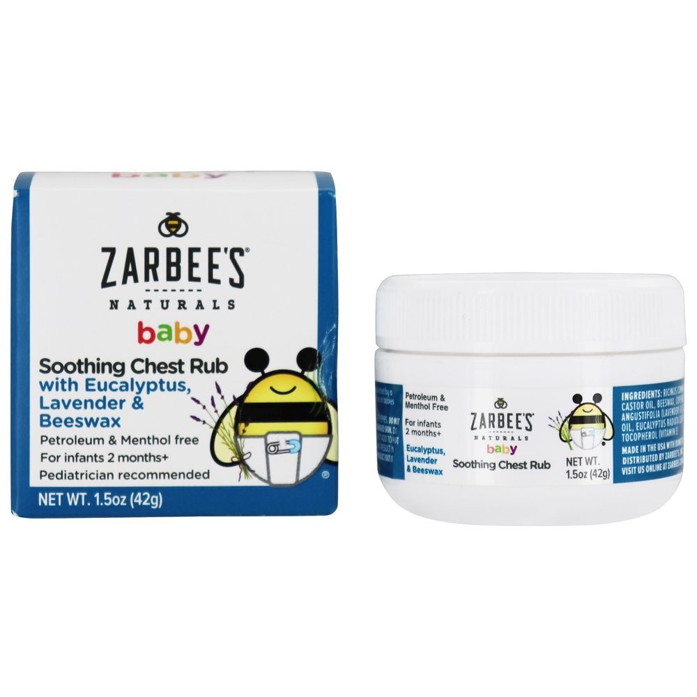Esfregar suavemente o peito do bebê com eucalipto, lavanda e cera de abelha - 1.5 oz. Zarbee's