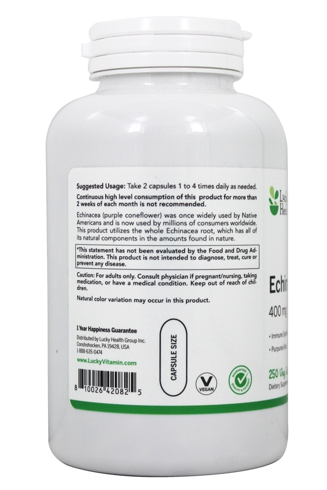 Suporte ao sistema imunológico de Echinacea 400 mg . - Cápsulas LuckyHerbs 250 LuckyHerbs - Imagem 3