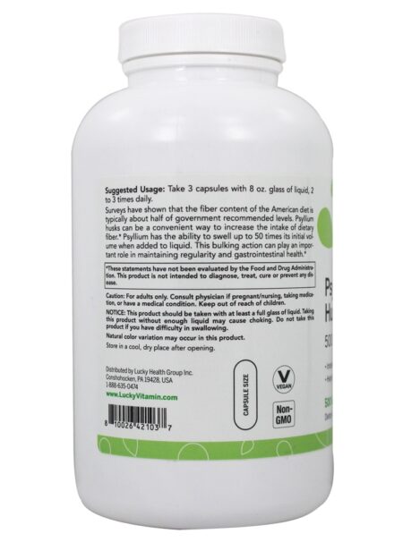 Casca de psyllium Caps 500 mg. - Cápsulas LuckyVitamin 500 LuckyVitamin - Image 3