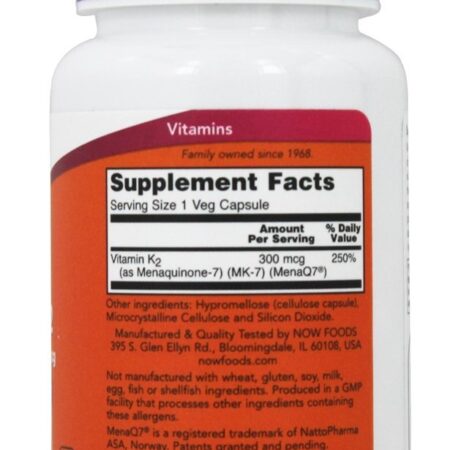 Osso de força extra da vitamina K2 do MK-7 Health Support 300 mcg. - 60 Cápsula (s) vegetal (s) NOW Foods - Imagem 2