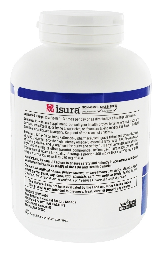 RxOmega-3 e óleo de linho EPA 200 mg / DHA 100 mg - 120 Softgels Natural Factors - Imagem 3