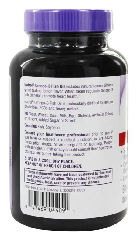 Omega-3 Óleo de Peixe Sabor Limão 1200 mg. - 60 Softgels Natrol - Image 3