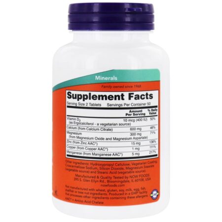 Citrato de cálcio - 100 Tablets NOW Foods - Image 2