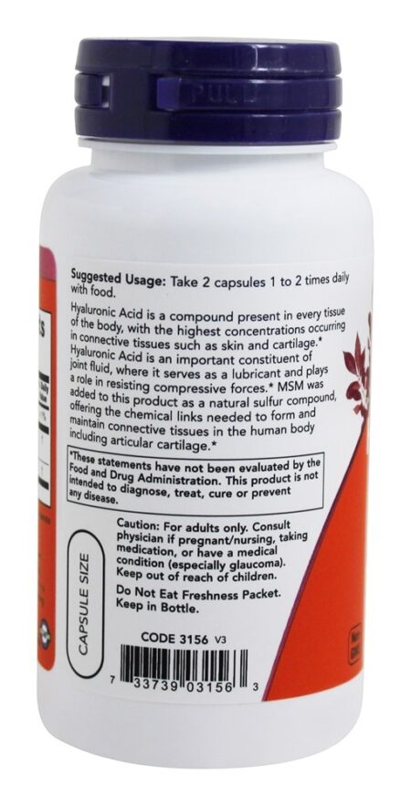 Ácido Hialurônico com MSM 50 mg. - Cápsulas vegetarianas 60 NOW Foods - Image 3