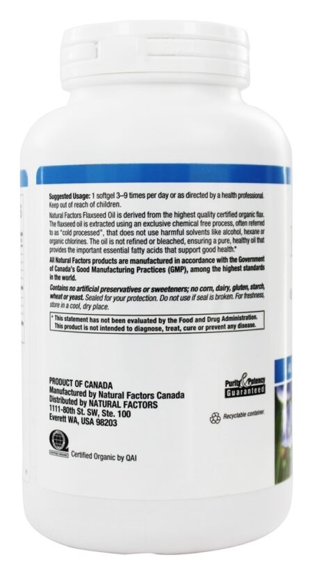 OmegaFactors Óleo de linhaça elaborado com linho orgânico 1000 mg. - 180 Softgels Natural Factors - Image 3