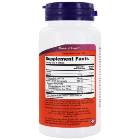 CoQ10 com Omega - 3 Óleo de Peixe 60 mg . - 60 Softgels NOW Foods - Image 2