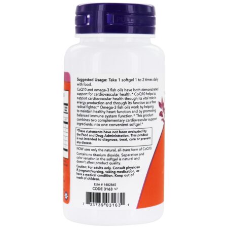 CoQ10 com Omega - 3 Óleo de Peixe 60 mg . - 60 Softgels NOW Foods - Image 3