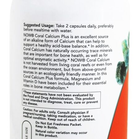 Coral Calcium Plus - Cápsulas vegetarianas 250 NOW Foods - Imagem 3
