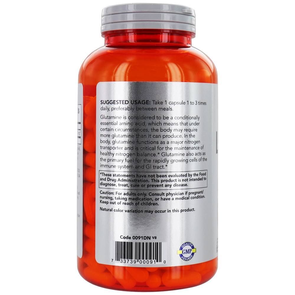 NOW Sports L-Glutamina 1000 mg . - 240 Cápsula (s) vegetal (s) NOW Foods - Imagem 3