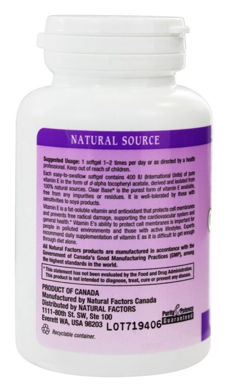 Vitamina Base E Clara 400 UI - 60 Softgels Natural Factors - Image 3