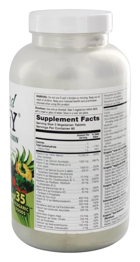 Energia Aprimorada Multivitamina de Alimentos Integrais Sem Ferro - 180 Comprimidos vegetarianos Kal - Image 2