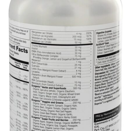 Energia Aprimorada Multivitamina de Alimentos Integrais Sem Ferro - 180 Comprimidos vegetarianos Kal - Imagem 3