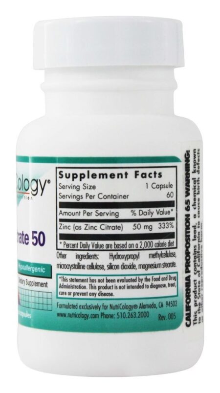 Citrato de Zinco 50 mg. - Cápsulas vegetarianas 60 Nutricology - Image 2