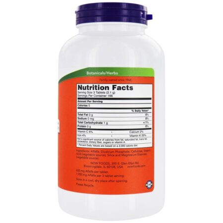 Superalimento Verde de Alfafa 650 mg . - 500 Tablets NOW Foods - Image 2