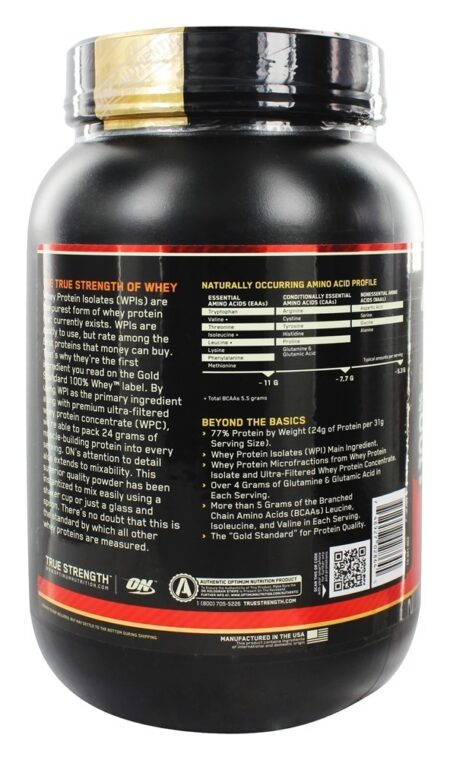 100% Whey Protein Isolado Gold Standard Sabor Morango - 2 lbs. Optimum Nutrition - Image 3