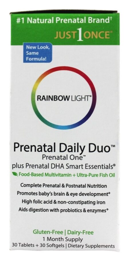 Pré-natal Um Multivitamina 30 Comprimidos & DHA 250 Inteligente Fundamentos 30 Cápsula Gelatinosa - Pacote 2 Pacote Completo de Cuidados Pré-natais Rainbow Light - Image 4