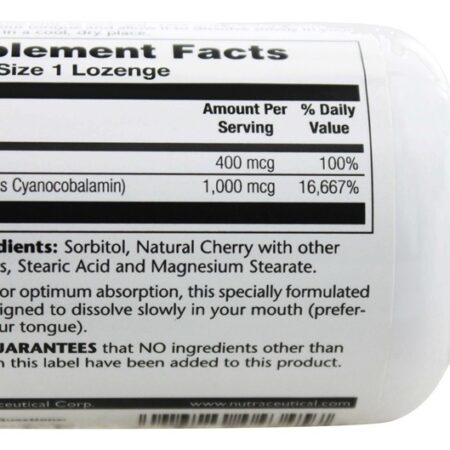 Vitamina B12 Com Ácido Fólico Sabor Natural de Cereja 1000 mcg. - 90 Pastilhas Solaray - Imagem 3