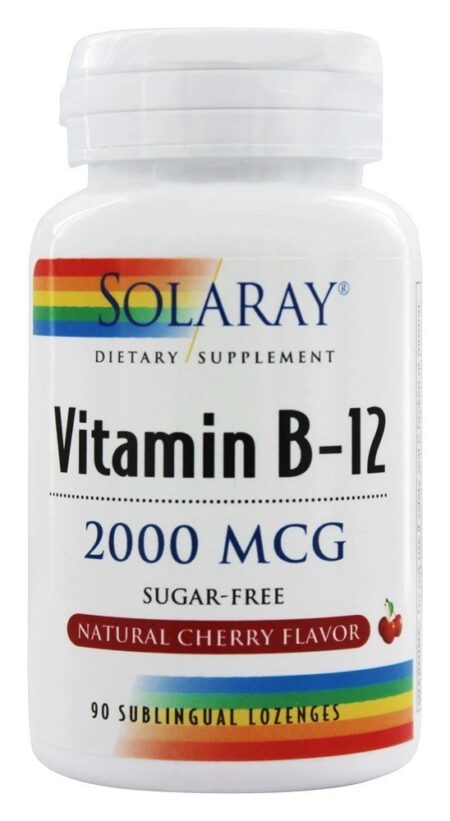 Vitamina B12 Sem Açúcar Natural Sabor Cereja 2000 mcg. - 90 Pastilhas Solaray