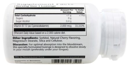 Vitamina B12 Sem Açúcar Natural Sabor Cereja 2000 mcg. - 90 Pastilhas Solaray - Image 3