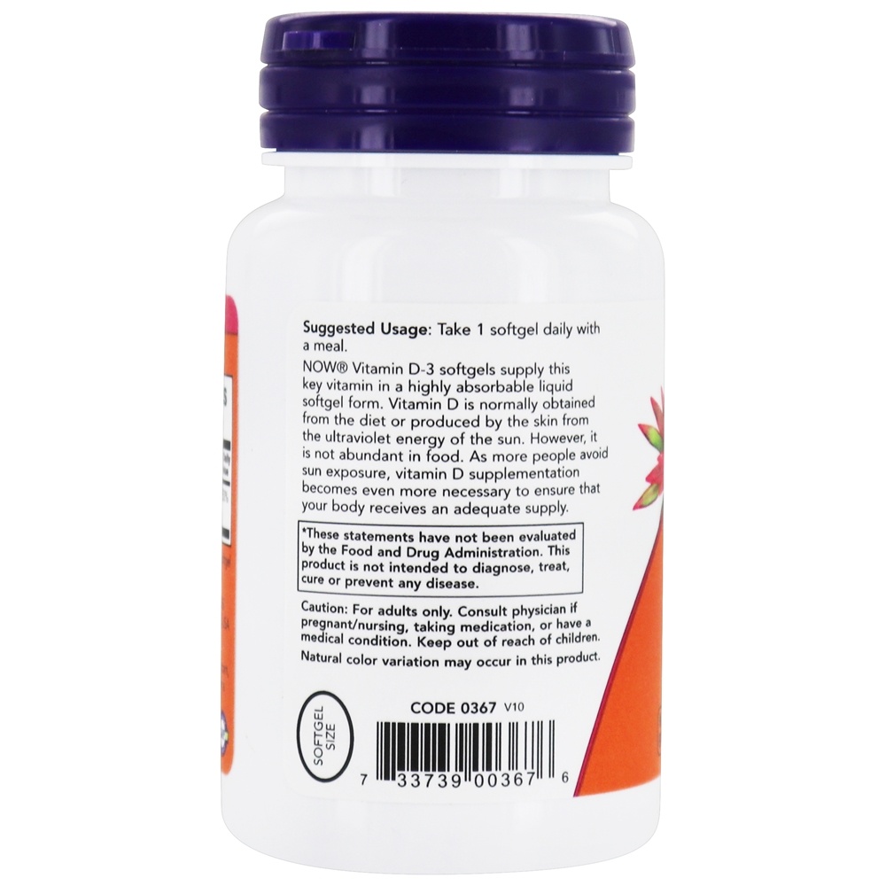 Vitamina D-3 2000 UI - 120 Softgels NOW Foods - Imagem 3