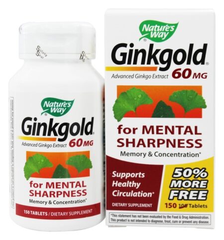 Tamanho do bônus de Ginkgold ( 50 % mais grátis! 100 + 50 Grátis) 60 mg. - 150 Tablets Nature's Way