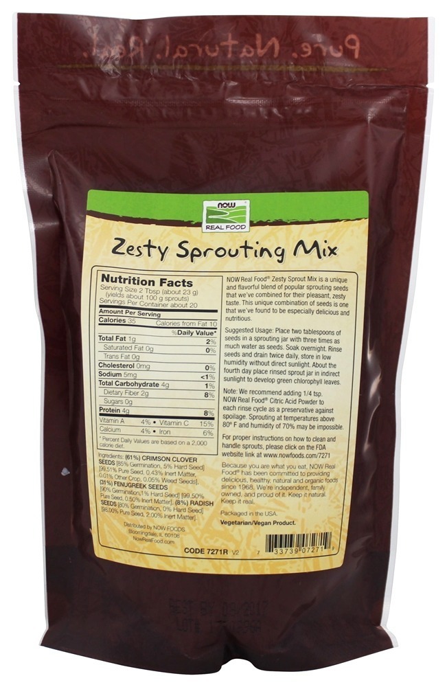 Mistura Sprouting Zesty, trevo, feno-grego e rabanete - 1 lb. NOW Foods - Imagem 2