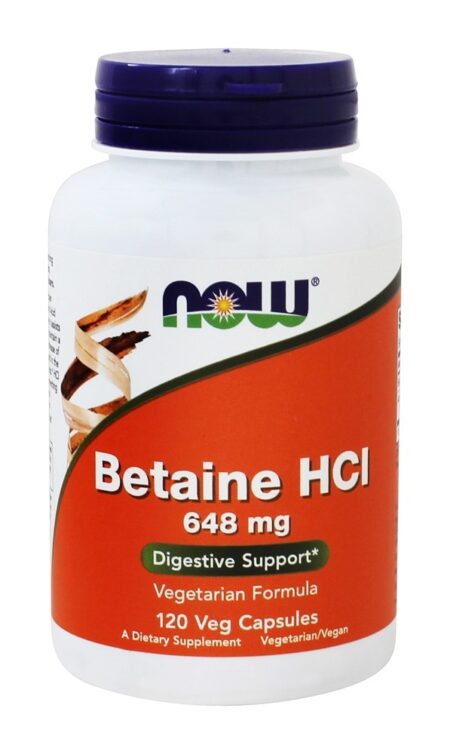 HCl de betaína 648 mg. - 120 Cápsula (s) vegetal (s) NOW Foods