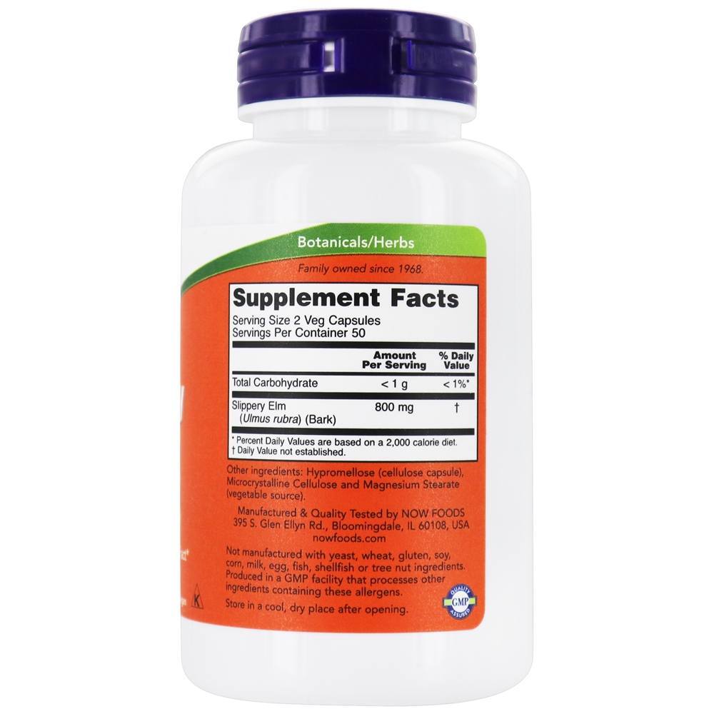Slippery Elm 400 mg. - 100 Cápsula (s) vegetal (s) NOW Foods - Imagem 2