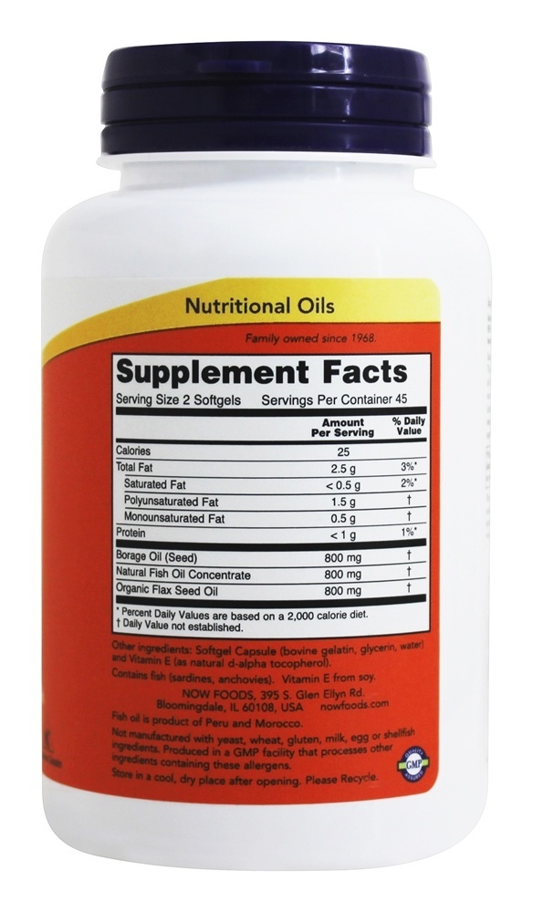 Super Omega 3-6-9 1200 mg. - 90 Softgels NOW Foods - Imagem 2
