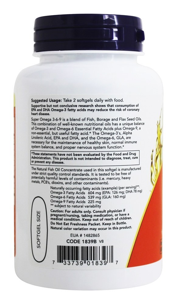 Super Omega 3-6-9 1200 mg. - 90 Softgels NOW Foods - Imagem 3