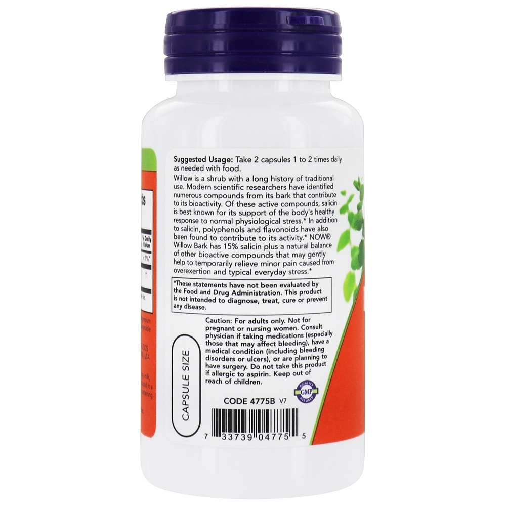 Extrato de casca de salgueiro 400 mg . - Cápsulas 100 NOW Foods - Imagem 3