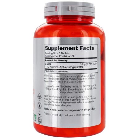 NOW Sports AAKG Aminoácidos 3500 mg . - 180 Tablets NOW Foods - Image 2