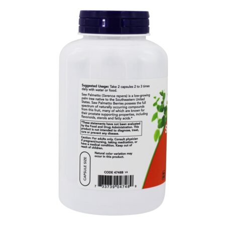 Frutos de Saw Palmetto para a Saúde Masculina 550 mg. - Cápsulas 250 NOW Foods - Image 3