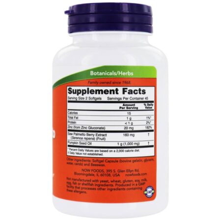 Extrato de Saw Palmetto Health Support 160 mg . - 90 Softgels NOW Foods - Image 2