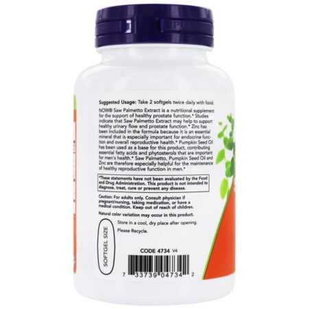 Extrato de Saw Palmetto Health Support 160 mg . - 90 Softgels NOW Foods - Image 3