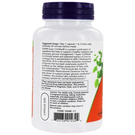 Fórmula de metabolismo saudável Super Citrimax - 90 Cápsula (s) vegetal (s) NOW Foods - Image 3