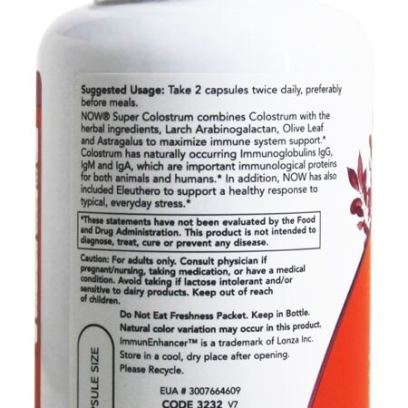 Super colostro 500 mg. - Cápsulas vegetarianas 90 NOW Foods - Imagem 3