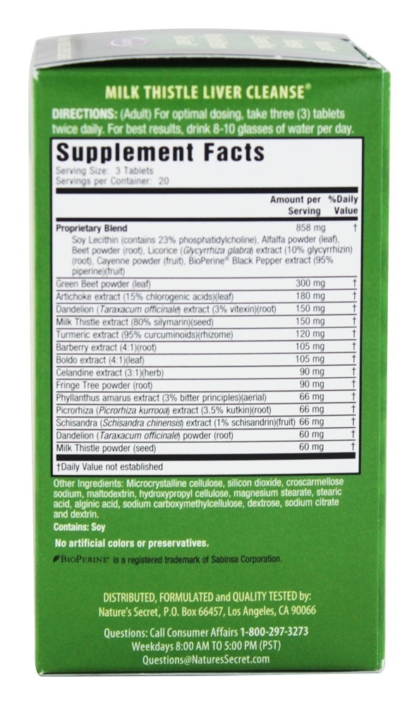 Leite Cardo Fígado Limpar - 60 Tablets Nature's Secret - Imagem 2