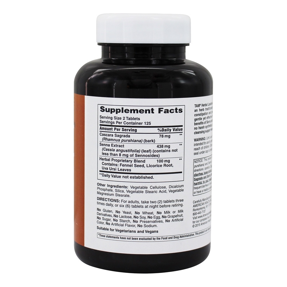 Tam Herbal Laxante - 250 Tablets American Health - Imagem 2