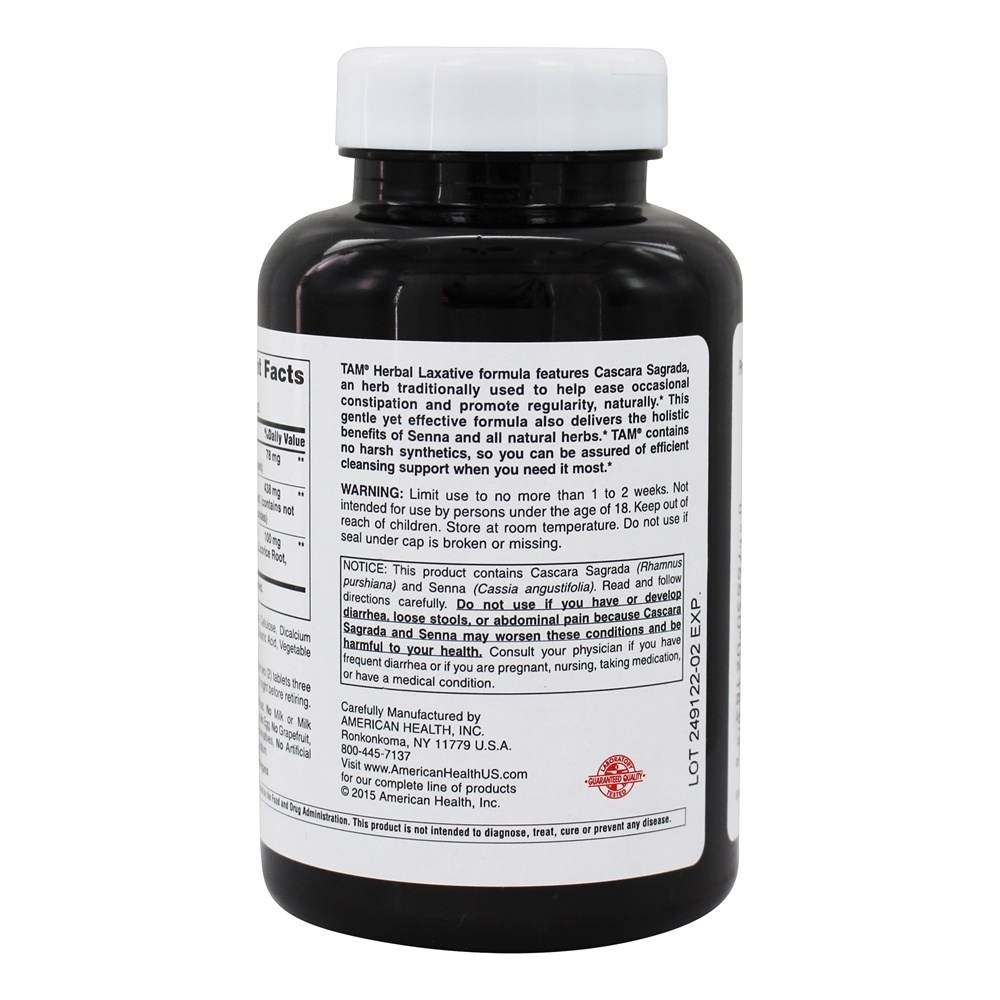 Tam Herbal Laxante - 250 Tablets American Health - Imagem 3