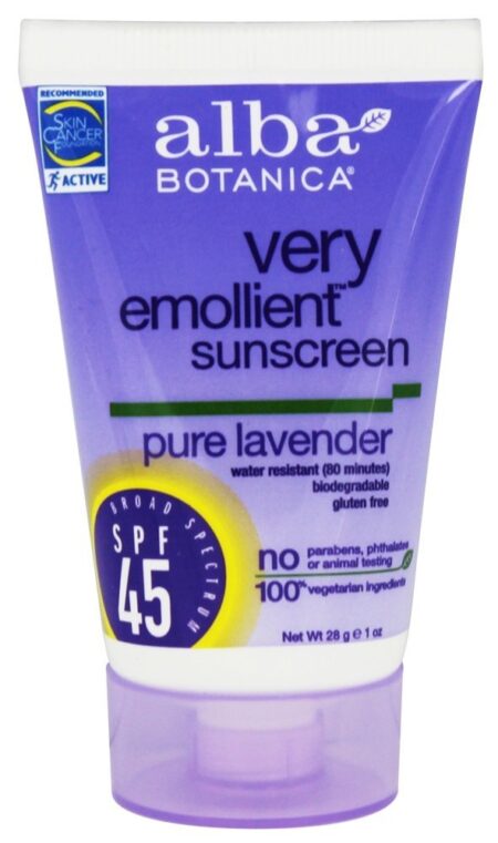 Lavanda Protetor Solar Muito Emoliente 45 SPF - 1 fl. oz. Alba Botanica