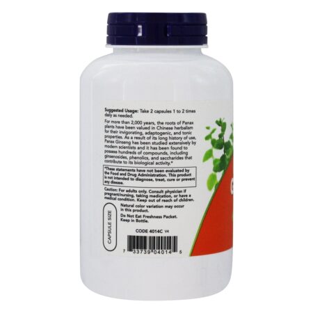 Panax Ginseng 500 mg. - Cápsulas 250 NOW Foods - Image 3