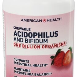 Acidophilus mastigável com sabor de morango natural Bifidus 1 bilhão de UFC - 100 Bolachas American Health
