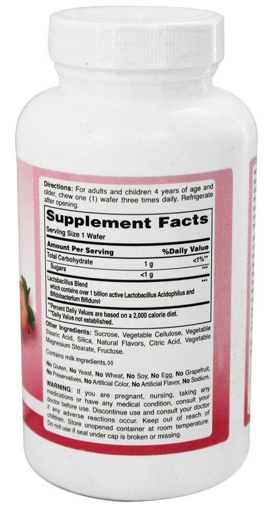 Acidophilus mastigável com sabor de morango natural Bifidus 1 bilhão de UFC - 100 Bolachas American Health - Imagem 2