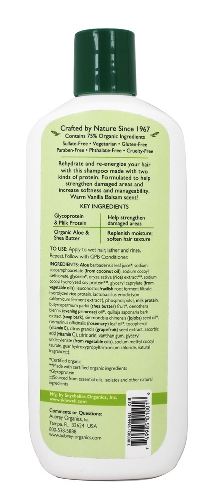Shampoo Balancing Protein GPB Nutrient Blast Baunilha Bálsamo - 11 fl. oz. Aubrey Organics - Imagem 2