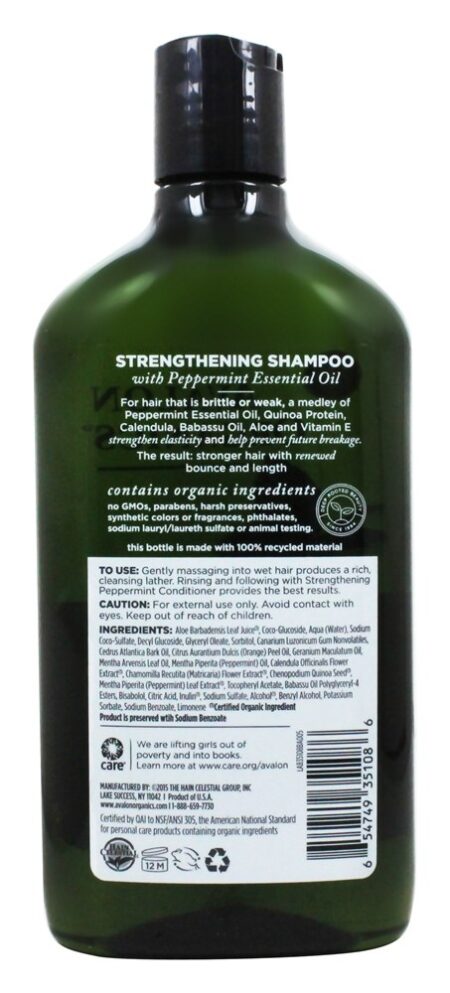 Shampoo Reforço da Hortelã-Pimenta - 11 fl. oz. Avalon Organics - Image 2