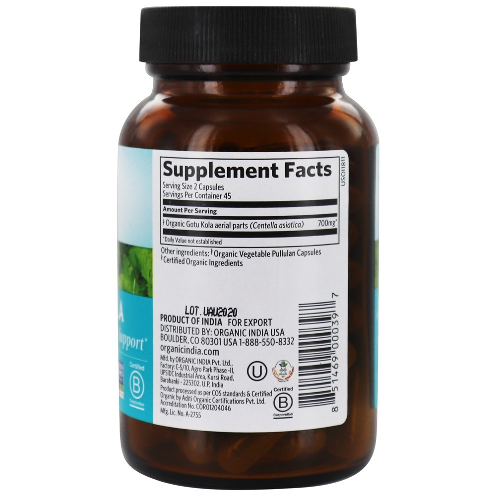 Suporte para Sistema Cérebro & Nervoso de Gotu Kola - 90 Cápsula (s) vegetal (s) Organic India - Imagem 2