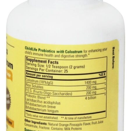 Colostro com probióticos em pó de laranja / abacaxi - 50 Gramas Child Life Essentials - Imagem 2