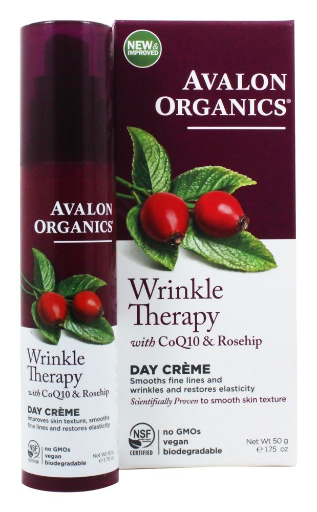 CoQ10 Reparação Rugas Defesa Face Creme - 1.75 fl. oz. Terapia para rugas com CoQ10 e creme de dia de rosa mosqueta Avalon Organics